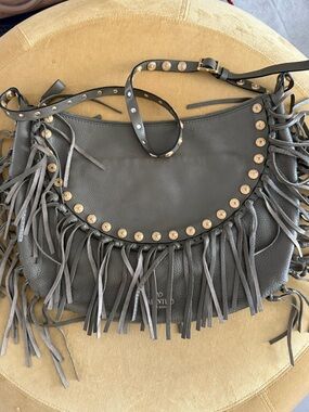 Valentino Garavani Olive Green Fringe Studded Shoulder Bag